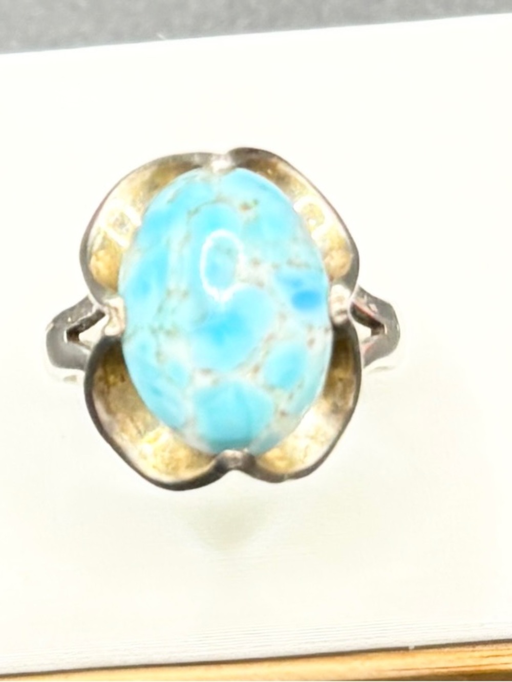 Sterling Silver Turquoise Flower Ring - Blue Stone
